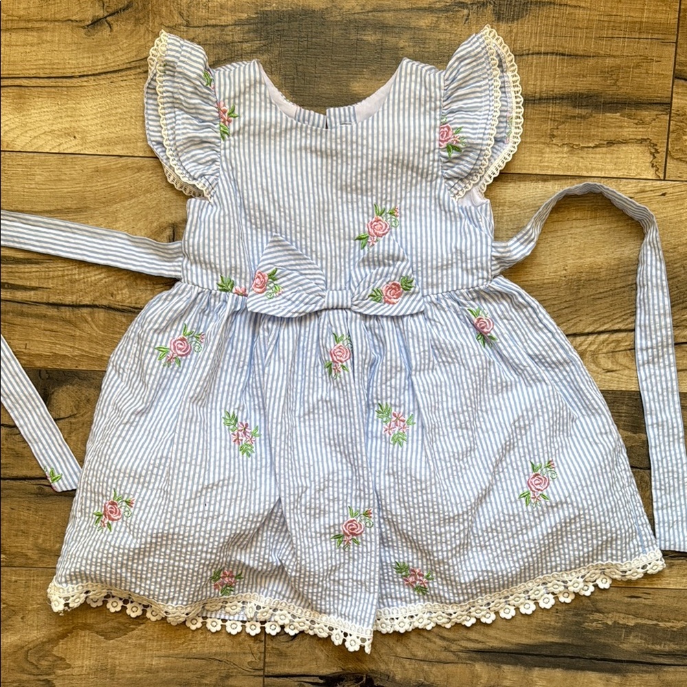 Rare Editions Embroidered Seersucker Dress